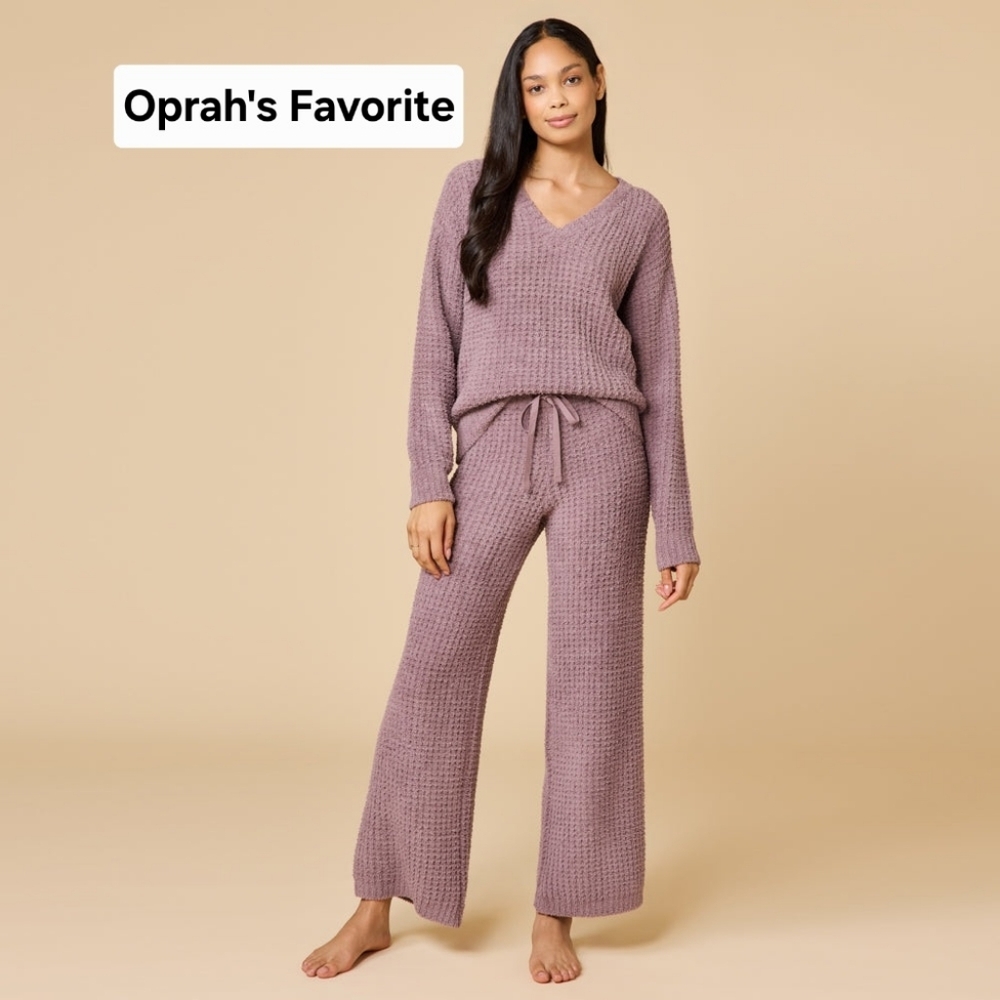 $160 Softies "Oprah Fav" Waffle Marshmallow V-Neck Luxe Lounge Set In Driftwood